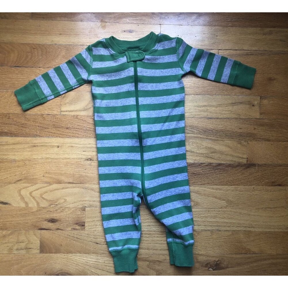 Hanna Andersson size 70 9-12M Zip Up Sleeper Green Striped